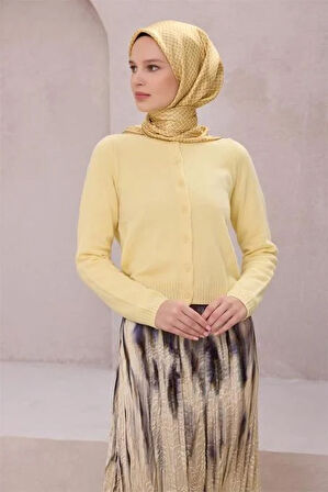 Belli Tivil Saf İpek Eşarp 4203 - 38 Sarı Geometrik Desen