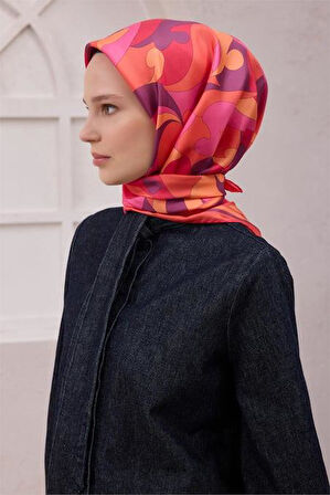 Belli Tivil Saf İpek Eşarp 4213 - 81 Mercan Soyut Desen