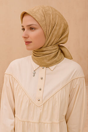 Belli Tivil Saf İpek Eşarp 4221 - 02 Sarı Soyut Desen