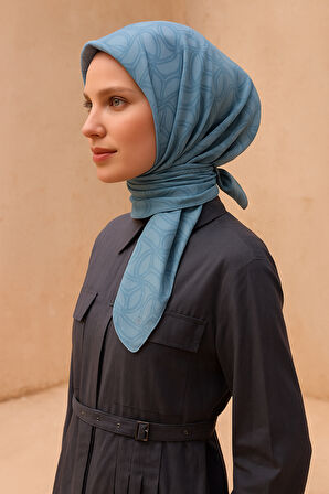 Belli Tivil Saf İpek Eşarp 4221 - 80 Turkuaz Soyut Desen