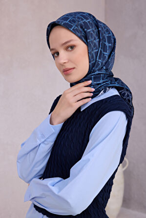 Geometrik Desen İpek Twill Eşarp 4214D01