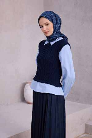 Geometrik Desen İpek Twill Eşarp 4214D01