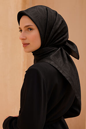 Belli Tivil Saf İpek Eşarp 4221 - 57 Siyah Soyut Desen