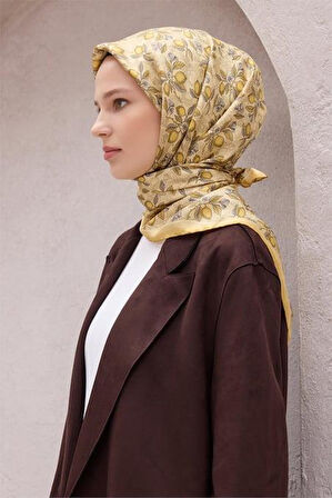 Belli Tivil Saf İpek Eşarp 4212 - 81 Sarı Limon Desen