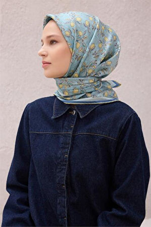 Belli Tivil Saf İpek Eşarp 4212 - 34 Mavi Limon Desen