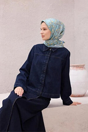 Belli Tivil Saf İpek Eşarp 4212 - 34 Mavi Limon Desen