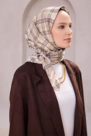 Ekose Desen İpek Twill Eşarp 4218D01