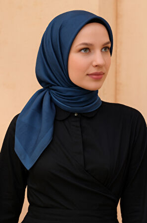 Belli Tivil Saf İpek Eşarp 4201 - 34 Mavi Armürlü Desen