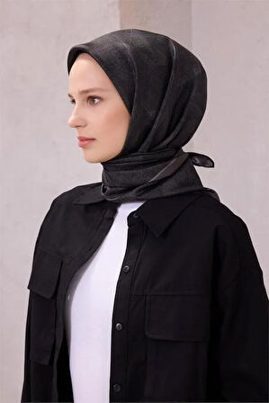 Belli Tivil Saf İpek Eşarp 4201 - 50 Siyah Armürlü Desen