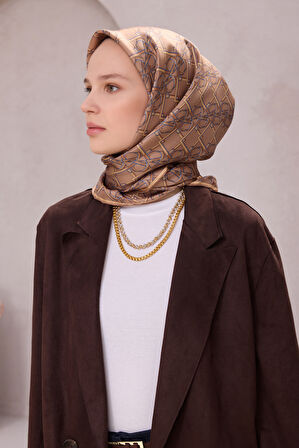Geometrik Desen İpek Twill Eşarp 4214D01