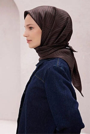 Belli Tivil Saf İpek Eşarp 4209 - 57 Acı Kahve Soyut Desen