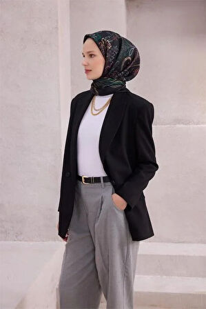 Belli Tivil Saf İpek Eşarp 4207 - 34 Siyah Çiçek Desen