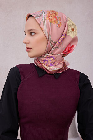 Çiçek Desen İpek Twill Eşarp 4219D01