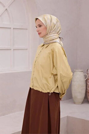 Belli Tivil Saf İpek Eşarp 4209 - 81 Sarı Gri Soyut Desen