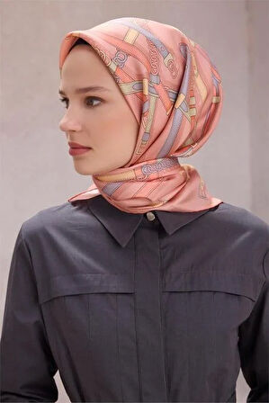 Belli Tivil Saf İpek Eşarp 4200 - 83 Açık Pembe Kemer Desen