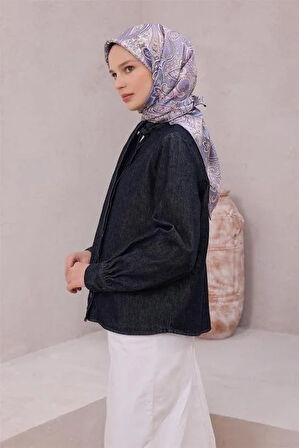 Belli Tivil Saf İpek Eşarp 4202 - 35 Koyu Lila Etnik Desen