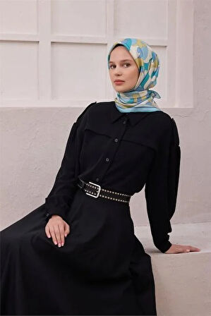 Belli Tivil Saf İpek Eşarp 4213 - 38 Mavi Soyut Desen