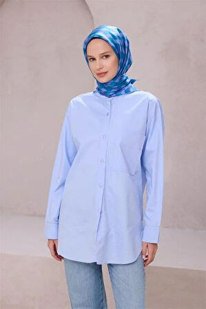 Belli Tivil Saf İpek Eşarp 4211 - 33 Mavi Soyut Desen