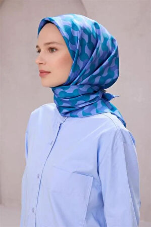 Belli Tivil Saf İpek Eşarp 4211 - 33 Mavi Soyut Desen