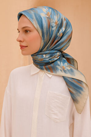 Belli Tivil Saf İpek Eşarp 4217 - 83 Taş Çiçek Desen