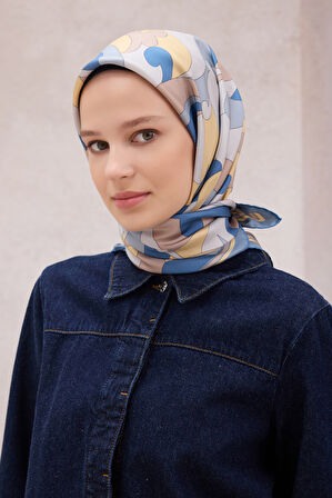 Geometrik Desen İpek Twill Eşarp 4213D01