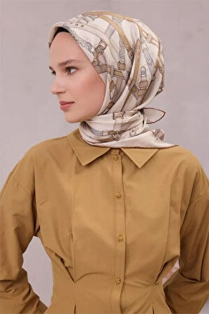 Belli Tivil Saf İpek Eşarp 4200 - 06 Krem Kemer Desen