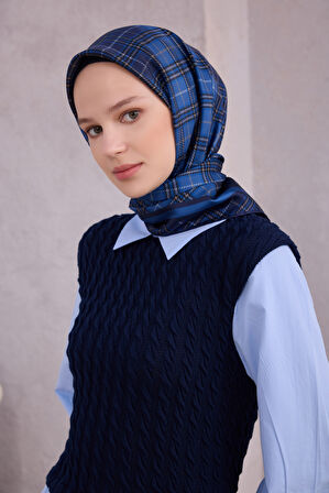 Ekose Desen İpek Twill Eşarp 4218D01