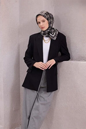 Belli Tivil Saf İpek Eşarp 4218 - 88 Siyah Ekose Desen