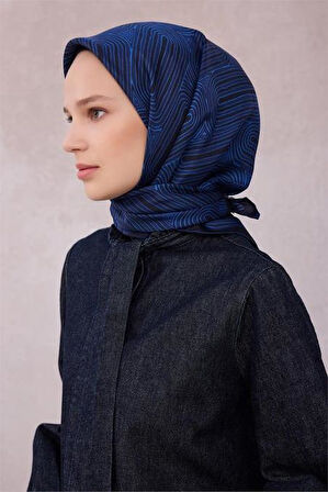 Belli Tivil Saf İpek Eşarp 4209 - 53 Lacivert Soyut Desen