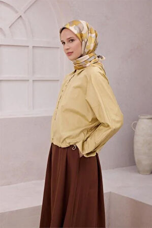 Belli Tivil Saf İpek Eşarp 4213 - 35 Gri Sarı Soyut Desen