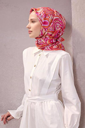 Belli Tivil Saf İpek Eşarp 4222 - 55 Turuncu Soyut Desen