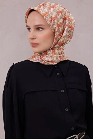 Belli Tivil Saf İpek Eşarp 4204 - 87 Turuncu Çiçek Desen