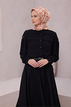 Belli Tivil Saf İpek Eşarp 4204 - 87 Turuncu Çiçek Desen