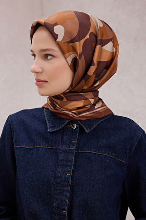 Geometrik Desen İpek Twill Eşarp 4213D01