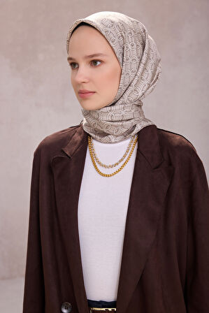 Geometrik Desen İpek Twill Eşarp 4215D01