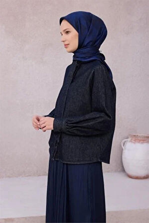 Belli Tivil Saf İpek Eşarp 4201 - 39 Lacivert Armürlü Desen