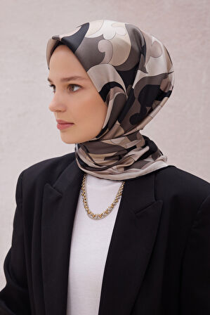 Geometrik Desen İpek Twill Eşarp 4213D01
