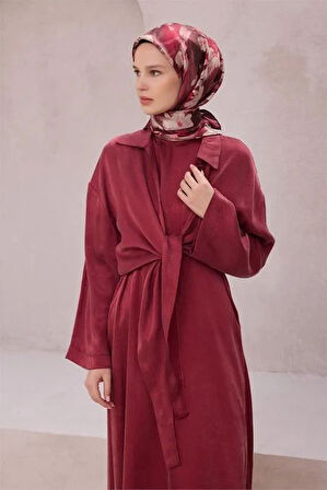 Belli Tivil Saf İpek Eşarp 4217 - 86 Koyu Pembe Çiçek Desen