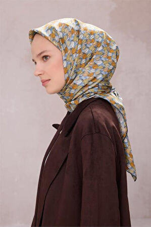 Belli Tivil Saf İpek Eşarp 4204 - 52 Füme Çiçek Desen