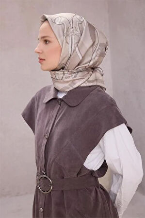 Belli Tivil Saf İpek Eşarp 4206 - 08 Açık Gri Ekose Desen