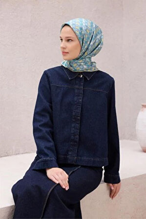 Belli Tivil Saf İpek Eşarp 4223 - 38 Turkuaz Harf Desen