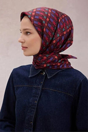 Belli Tivil Saf İpek Eşarp 4223 - 86 Bordo Geometrik Desen