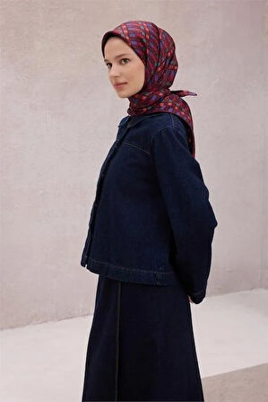 Belli Tivil Saf İpek Eşarp 4223 - 86 Bordo Geometrik Desen