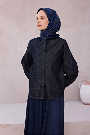 Belli Tivil Saf İpek Eşarp 4223 - 56 Lacivert Logo Desen