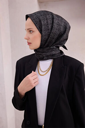 Geometrik Desen İpek Twill Eşarp 4215D01