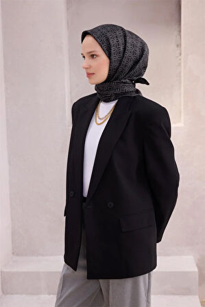 Geometrik Desen İpek Twill Eşarp 4215D01