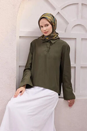 Belli Tivil Saf İpek Eşarp 4200 - 81 Koyu Yeşil Kemer Desen