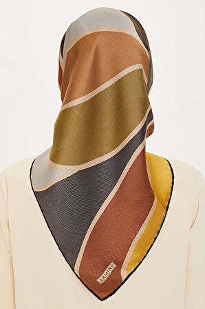 Geometrik Desenli Sura Saf İpek Eşarp - 9232