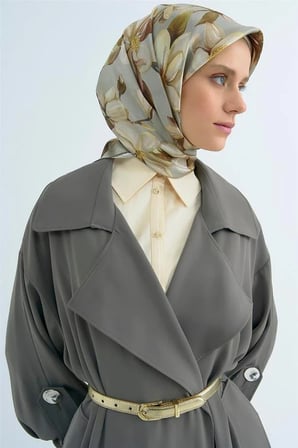 Armine Sura Saf İpek Eşarp 9524 - 31 Açık Yeşil Çiçek Desen