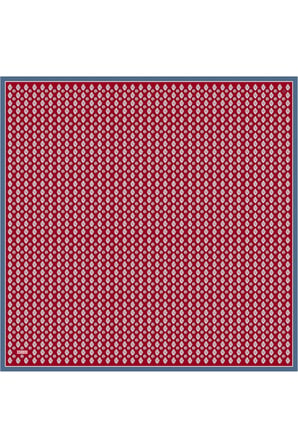 Belli Kırmızı Etnik Desen %100 Twill İpek Eşarp 4308 - 02